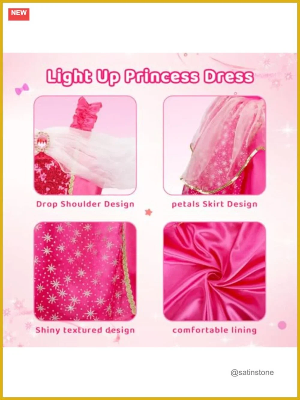 Girls Light Up Princess Dress with LED Lights Halloween Costume Party Outfit